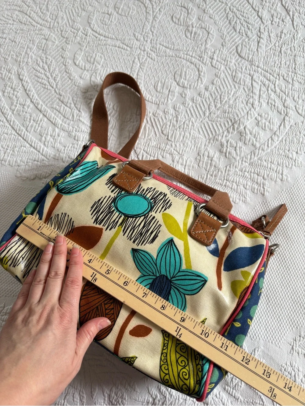 Fossil Key-Per mod floral handbag satchel shoulder bag coated canvas retro